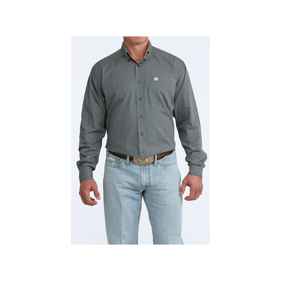 Cinch Men's Grey Geometric Print Button Down Long Sleeve Western Shirt