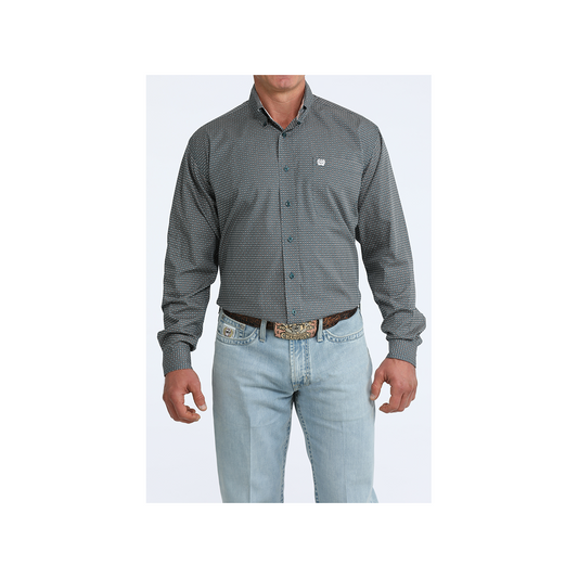 Cinch Men's Grey Geometric Print Button Down Long Sleeve Western Shirt