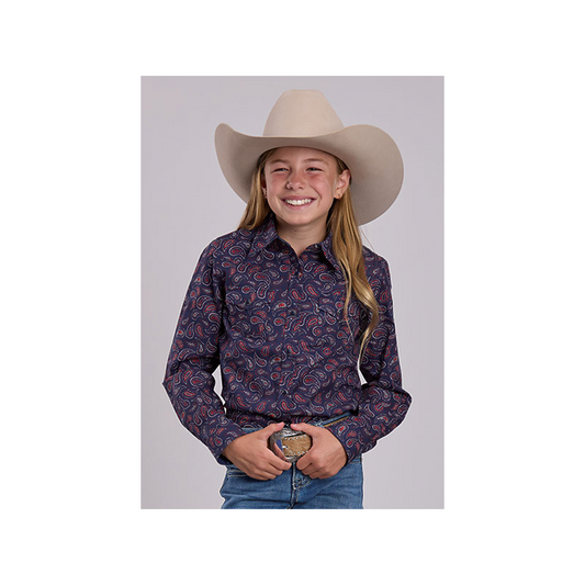 Roper Girl's Red And Blue Paisley Long Sleeve Snap Western Shirt weis-western-wear
