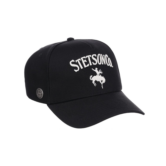 Stetson Solid Black Logo Curved Brim Cap