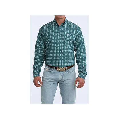 Cinch Men's Green Geometric Print Long Sleeve Button Down Western Shirt