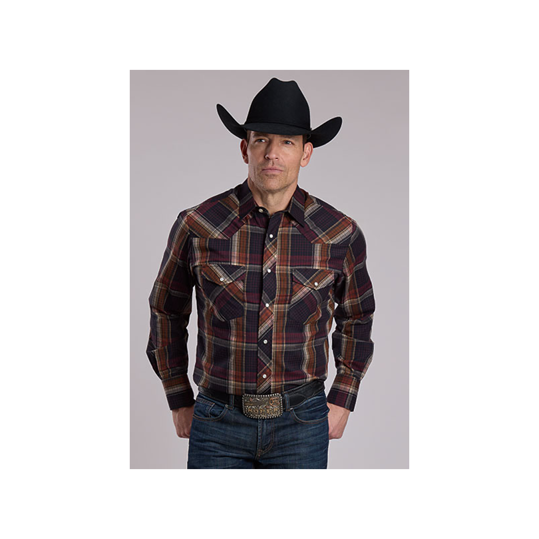 Roper Men's Brown Plaid Snap Long Sleeve Western Shirt