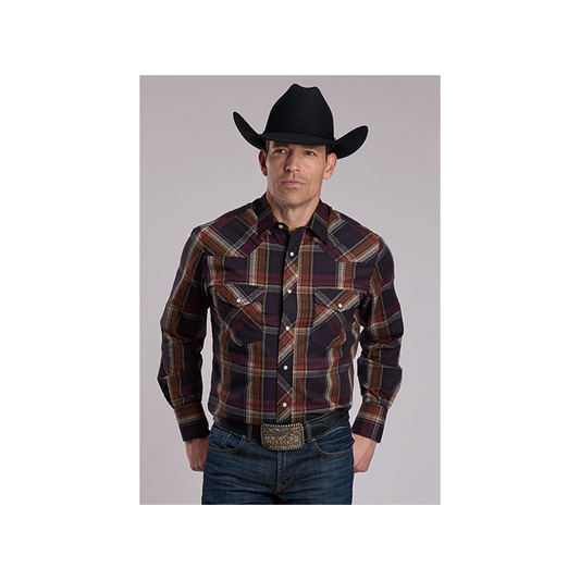 Roper Men's Brown Plaid Snap Long Sleeve Western Shirt