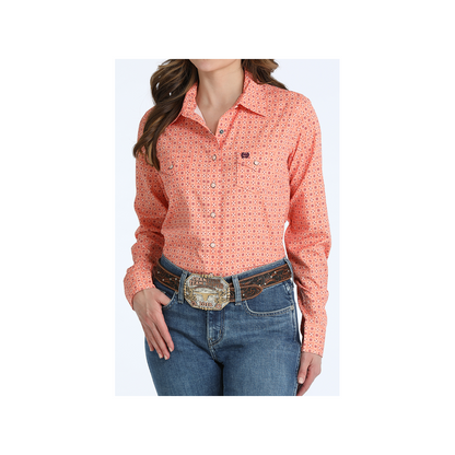 Cinch Women's Arenaflex Coral Geometric Print Long Sleeve Snap Western Shirt
