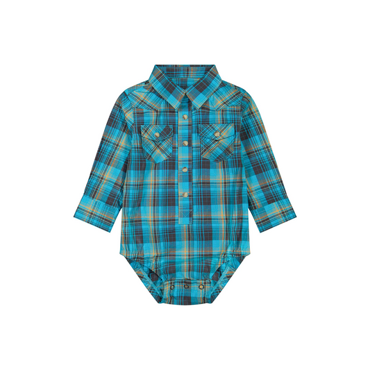 Wrangler Infant Teal Long Sleeve Plaid Onesie