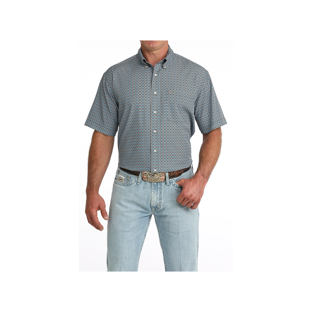 Cinch Men's Arenaflex Geometric Print Short Sleeve Button Down Western Shirt