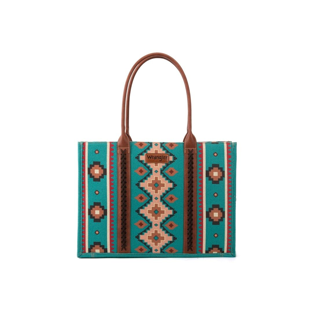 Montana West Women's Large Aztec Print Tote Bag Angel Diamond Teal Blue weis-western-wear