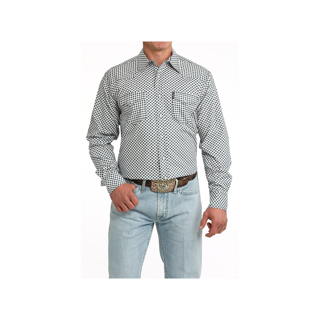 Cinch Men's White Geometric Print Long Sleeve Button Down Western Shirt weis-western-wear
