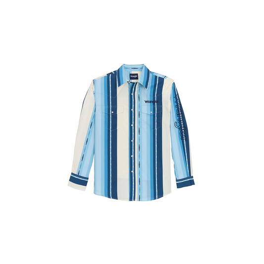 Wrangler Men's Long Sleeve Logo Shirt Blue Multi weis-western-wear