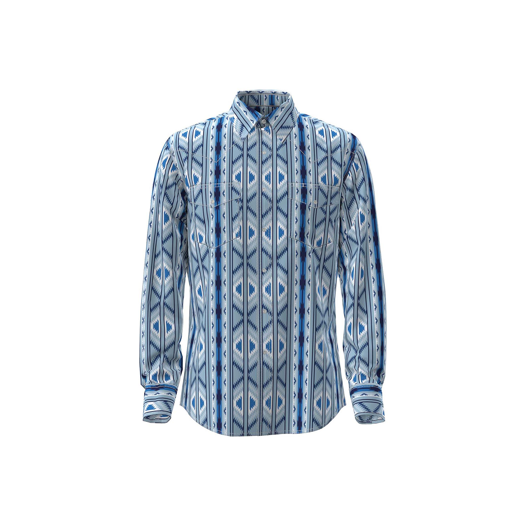 Wrangler Men's Checotah Dress Western Long Sleeve Shirt Classic Fit Blue weis-western-wear