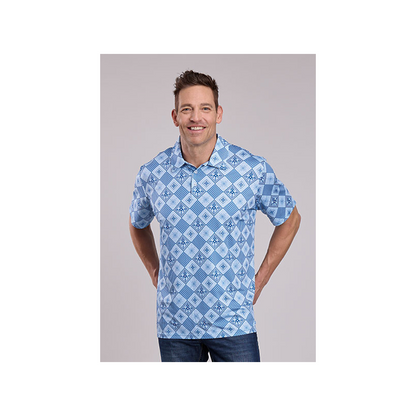 Roper Men's Retro Diamonds Print Short Sleeve Polo Shirt weis-western-wear