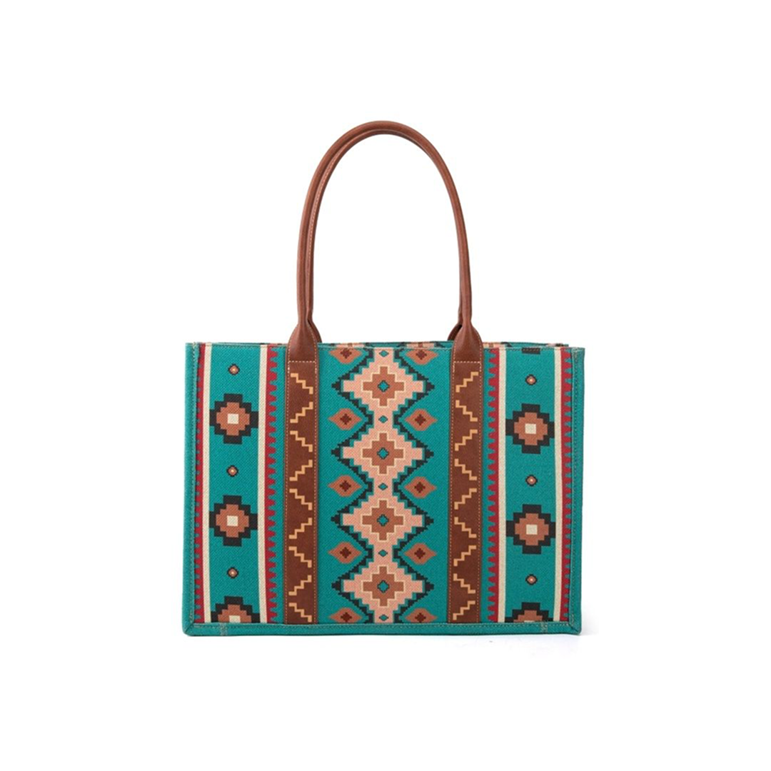 Montana West Women's Large Aztec Print Tote Bag Angel Diamond Teal Blue weis-western-wear