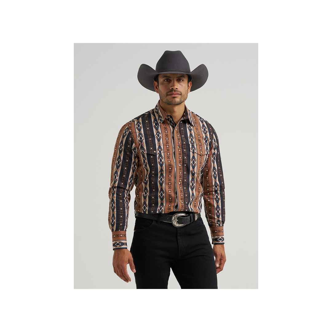 Wrangler Men's Brown Checotah Long Sleeve Western Shirt