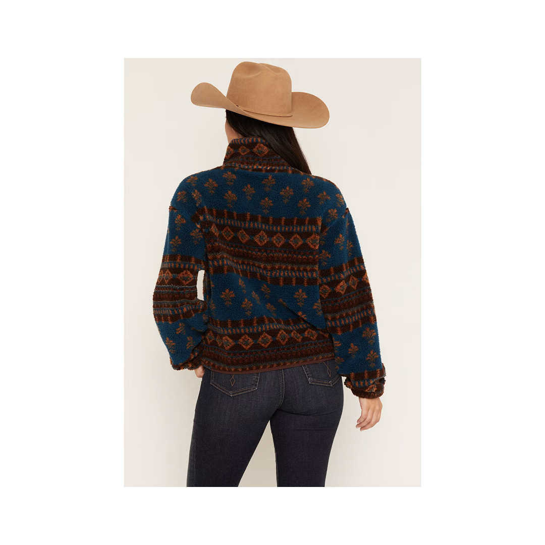 Rock & Roll Women's 1/4 Zip Aztec Print Sherpa Sweater