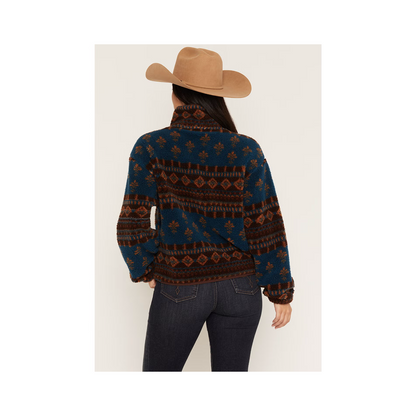 Rock & Roll Women's 1/4 Zip Aztec Print Sherpa Sweater