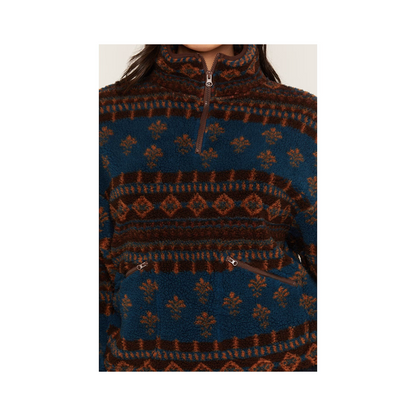 Rock & Roll Women's 1/4 Zip Aztec Print Sherpa Sweater