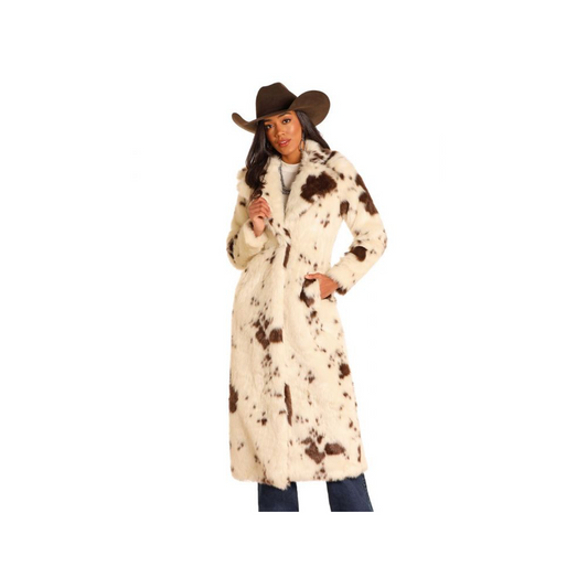 Powder River Women's Cow Print Long Fur Coat