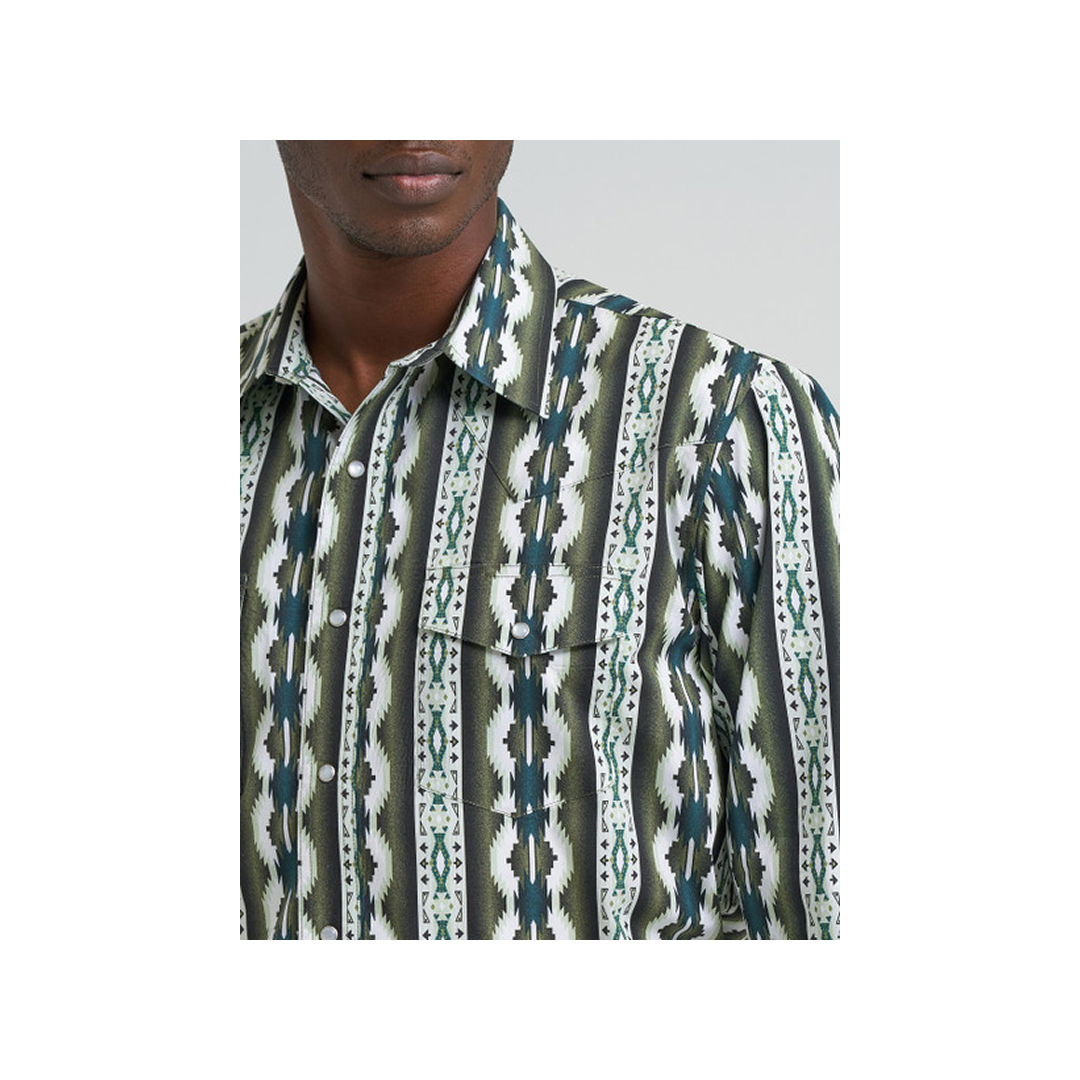 Wrangler Men's Checotah Dress Western Long Sleeve Shirt Classic Fit Green