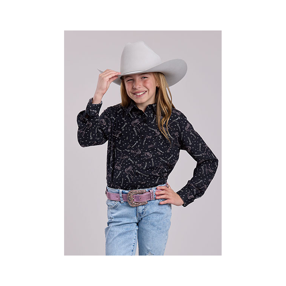 Roper Girl's Long Sleeve Button Up Shirt Constellation Printed weis-western-wear