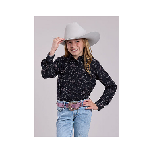 Roper Girl's Long Sleeve Button Up Shirt Constellation Printed weis-western-wear