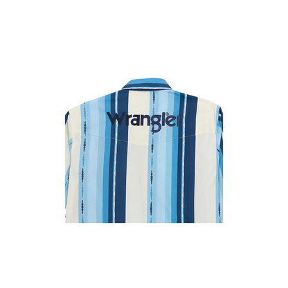 Wrangler Men's Long Sleeve Logo Shirt Blue Multi weis-western-wear