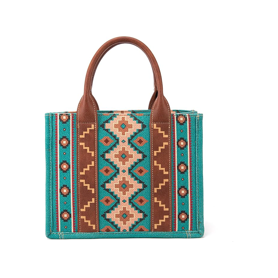 Montana West Women's Aztec Print Tote Bag Angel Diamond Teal Blue weis-western-wear