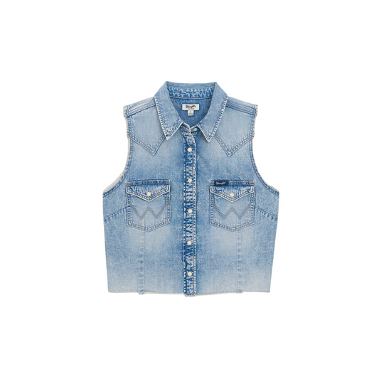 Wrangler Women's Wrangler Retro Punchy Sleeveless Denim Snap Shirt Light Denim weis-western-wear
