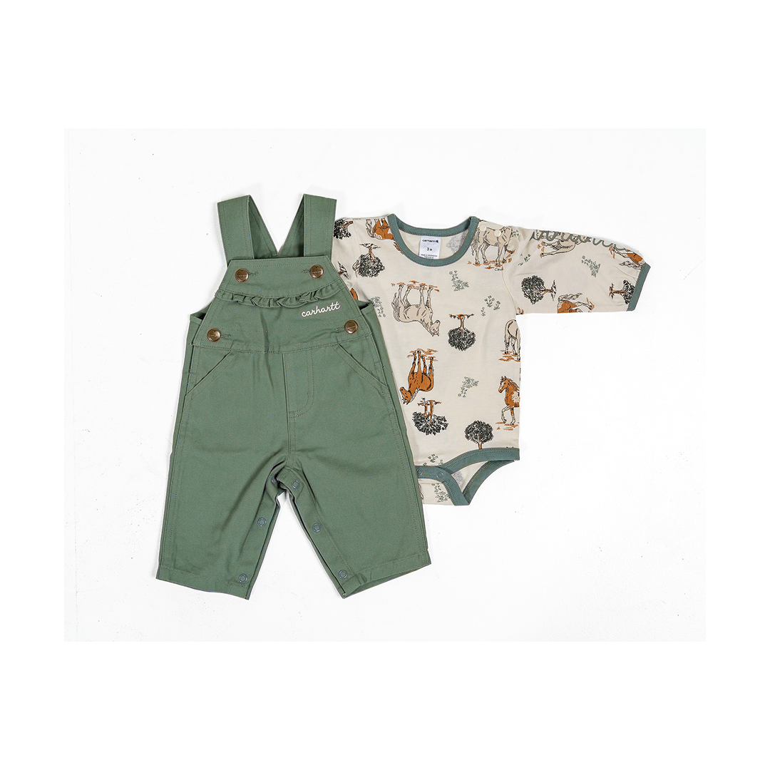 Carhartt Kid's Long Sleeve Horse Bodysuit Overall 2-pc Set