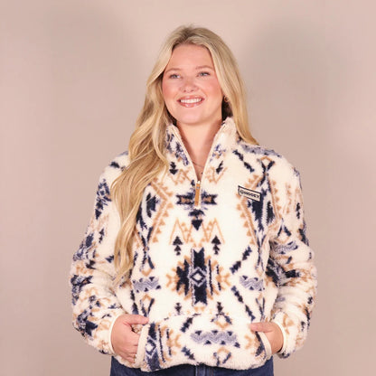 Hooey Women's Kodi Fleece Pullover Cream/Aztec