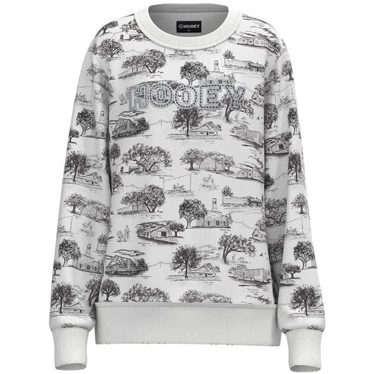 Hooey Women's "Stallion Crew" Pullover White Print weis-western-wear