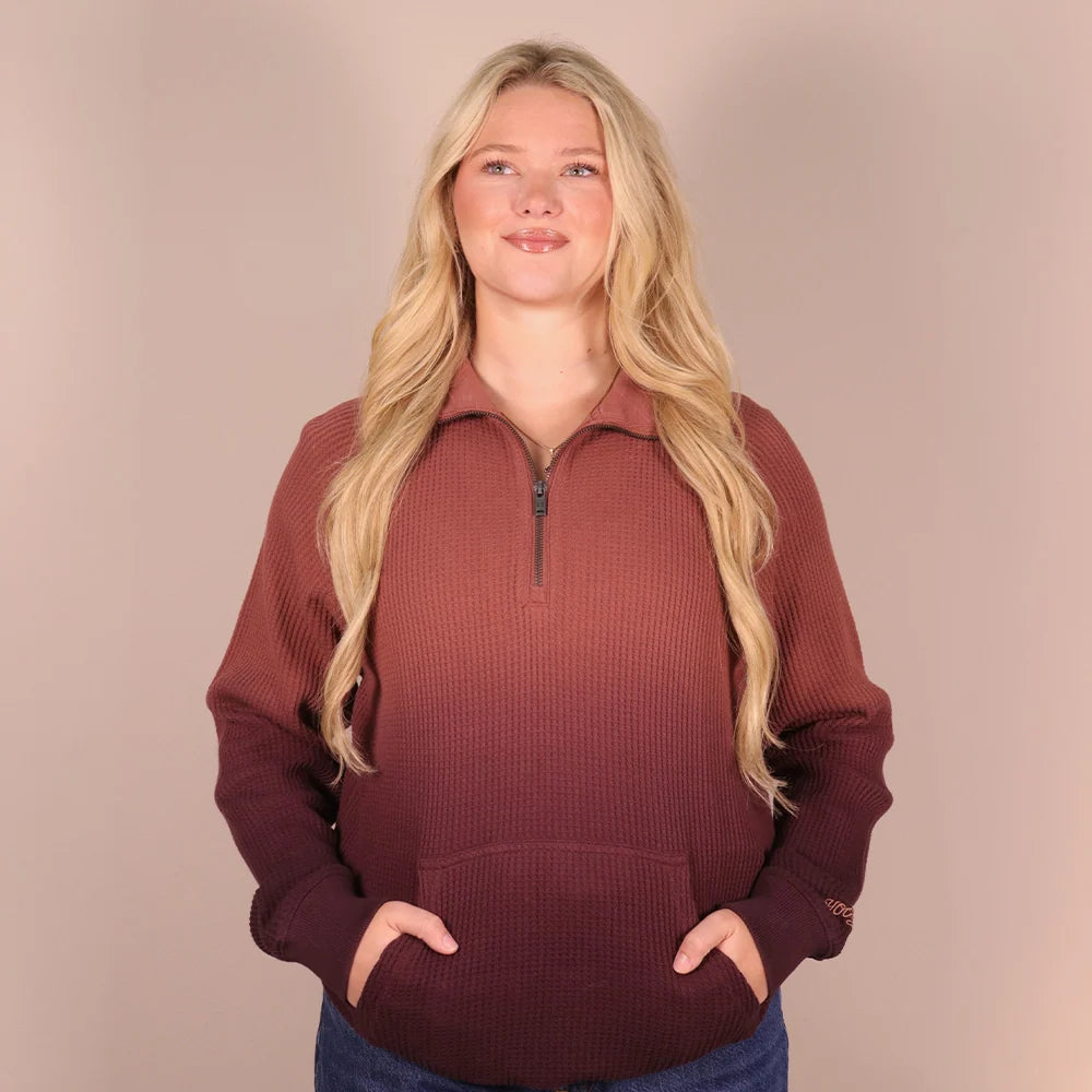 Hooey Women's Mesa 1/4 Zip Pullover Ombre Maroon
