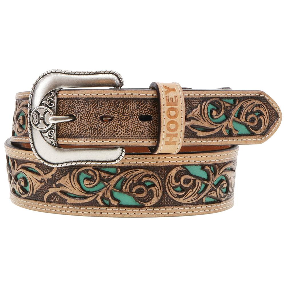 Hooey "Top Notch" Hand Tooled Belt Natural/Turquoise weis-western-wear