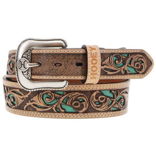 Hooey "Top Notch" Hand Tooled Belt Natural/Turquoise weis-western-wear