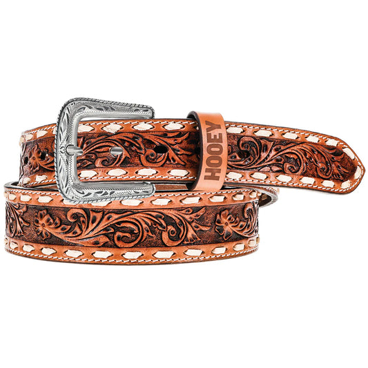 Hooey "Tuff" Hand Tooled Floral Filigree Natural / Ivory Belt weis-western-wear