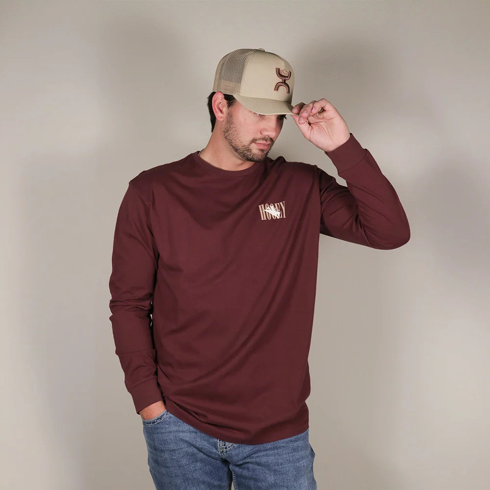Hooey Men's Wild Ride Long Sleeve T-shirt Maroon