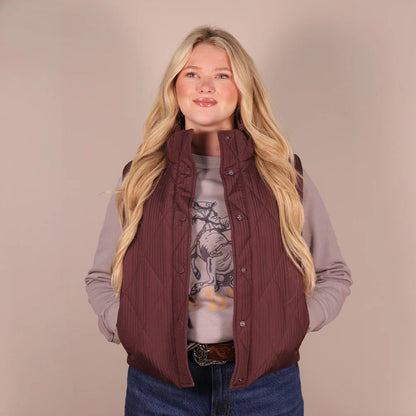 Hooey Women's Cassidy Reversible Puffer Vest Maroon/ Print