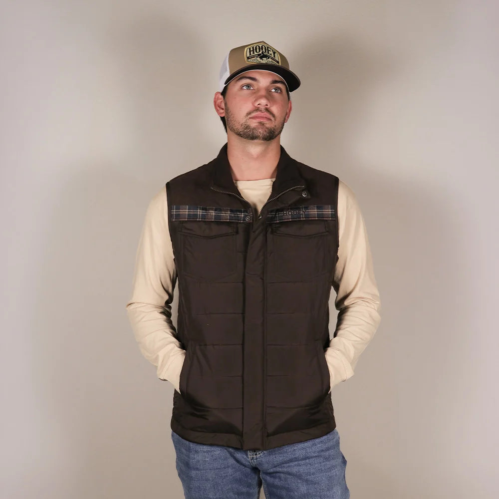 Hooey Men's Banff Puffer Vest Dark Brown w/Plaid