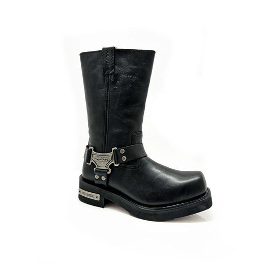 Harley-Davidson Mega Harness men's boot in black leather, side profile view.