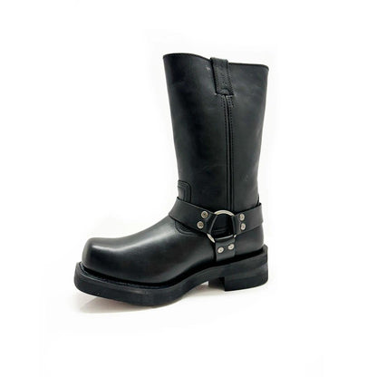 Harley-Davidson Mega Harness men's boot in black leather, three-quarter front view.