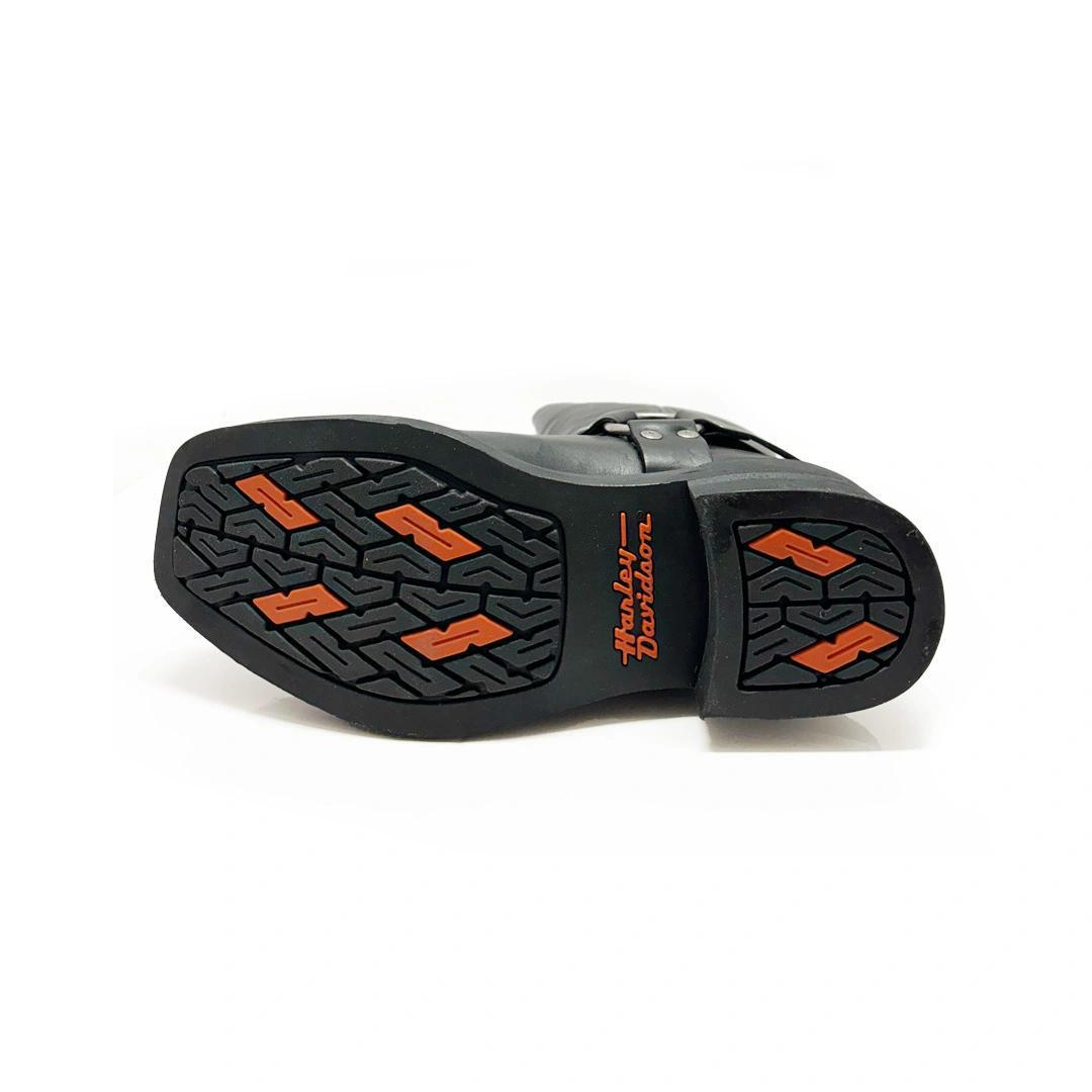 Harley-Davidson Mega Harness men's boot showing close-up of the metal ring and ankle harness straps.