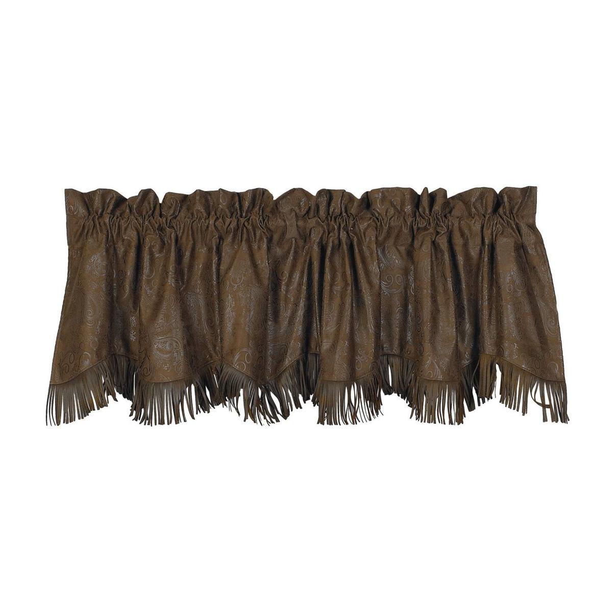 HiEnd Faux Leather Valance with Fringed Tooled Chocolate Brown 18"x83" WS3182V2 - CLEARANCE