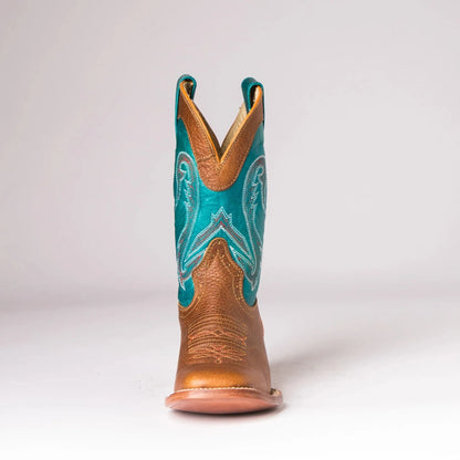 Hondo Kid’s Cowboy Boots Honey Oil Tan Blue Volcano