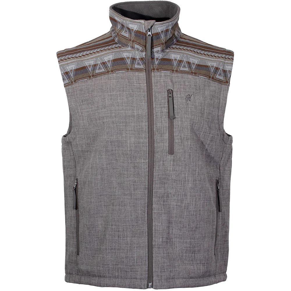 Hooey Boy's Softshell Vest Grey Full Zip With Brown/Aztec Pattern Yoke HV104AZGY-Y