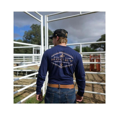 Hooey "Hooey Rocks" Long Sleeve T-shirt Navy with Brown & White Logo weis-western-wear