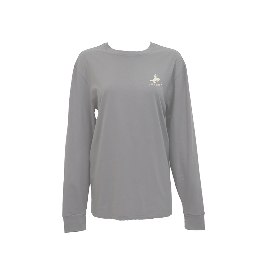 Hooey Women's Mustang Long Sleeve T-Shirt Grey w/ Tan Logo weis-western-wear
