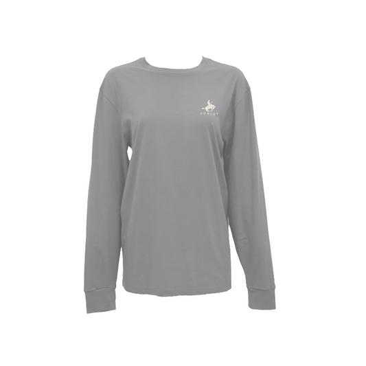 Hooey Women's Mustang Long Sleeve T-Shirt Grey w/ Tan Logo weis-western-wear