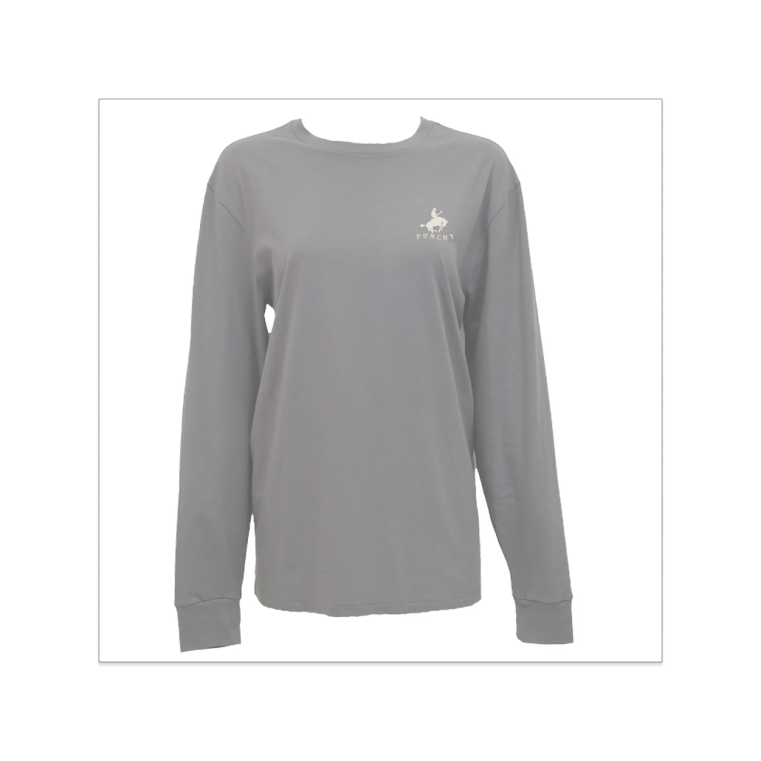 Hooey Women's Mustang Long Sleeve T-Shirt Grey w/ Tan Logo weis-western-wear