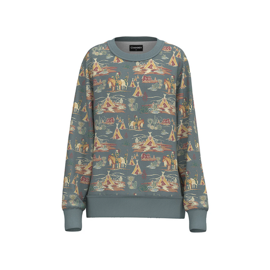 Hooey Women's "Stallion Crew" Blue with Stallion Pattern Logo Pullover weis-western-wear