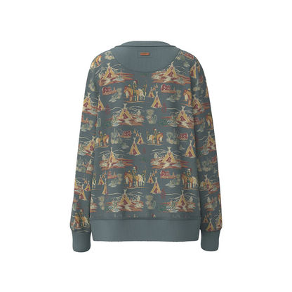 Hooey Women's "Stallion Crew" Blue with Stallion Pattern Logo Pullover weis-western-wear