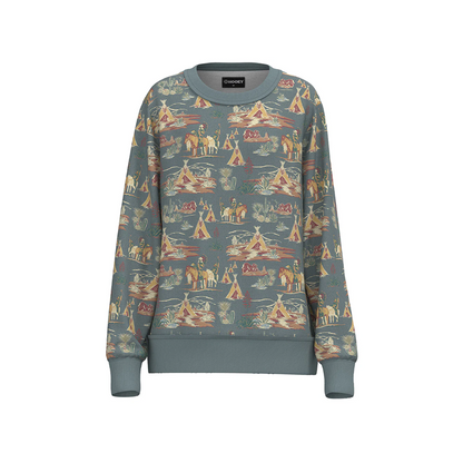 Hooey Women's "Stallion Crew" Blue with Stallion Pattern Logo Pullover weis-western-wear